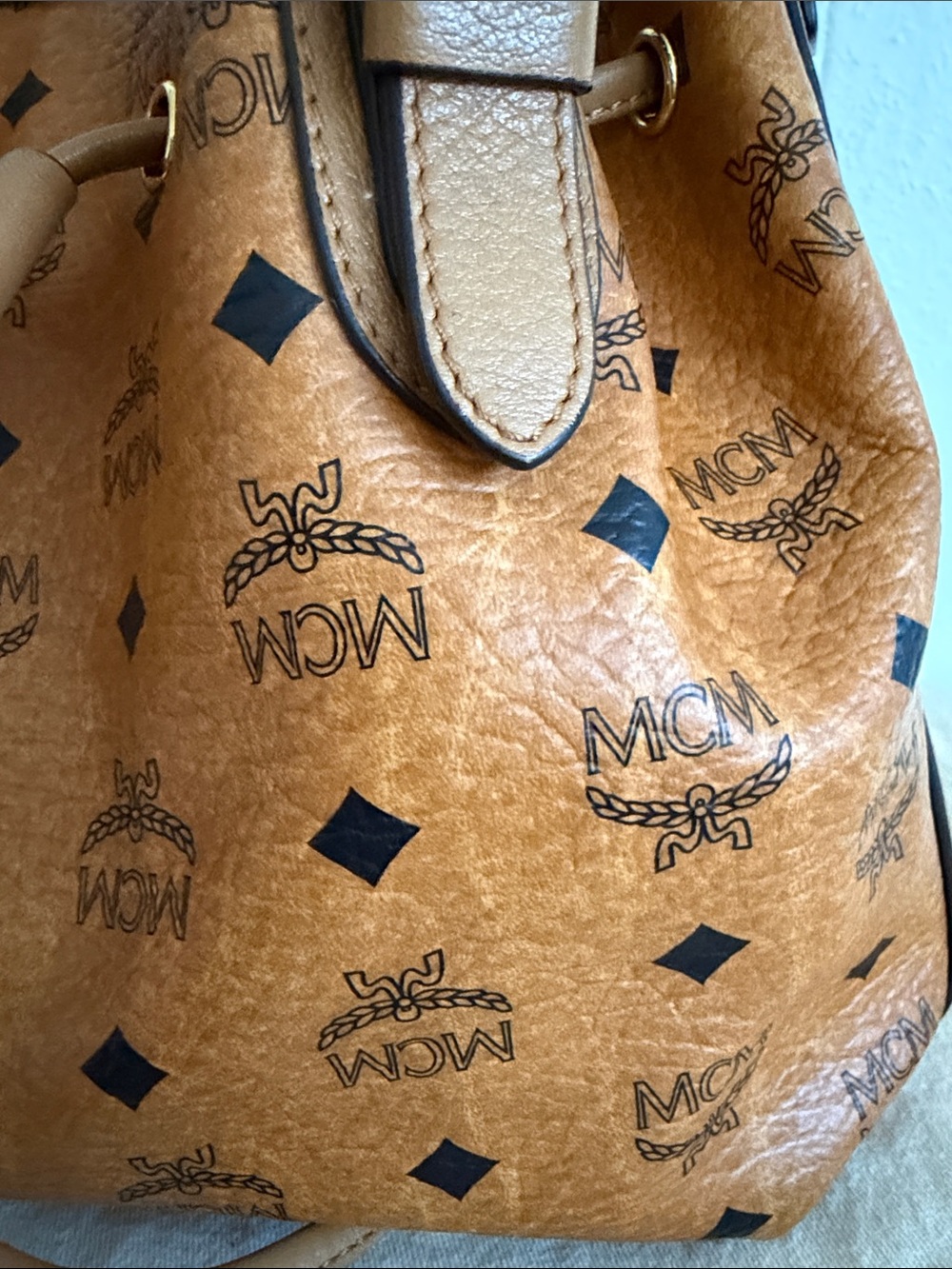 MCM Cognac Visetos Logo Drawstring Crossbody/Shoulder Bag - Picture 7 of 12